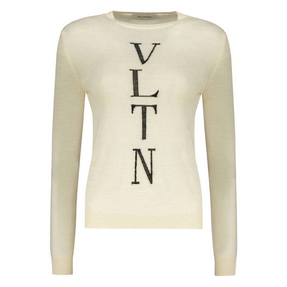NEW VALENTINO women's intarsia knit logo jumper in white